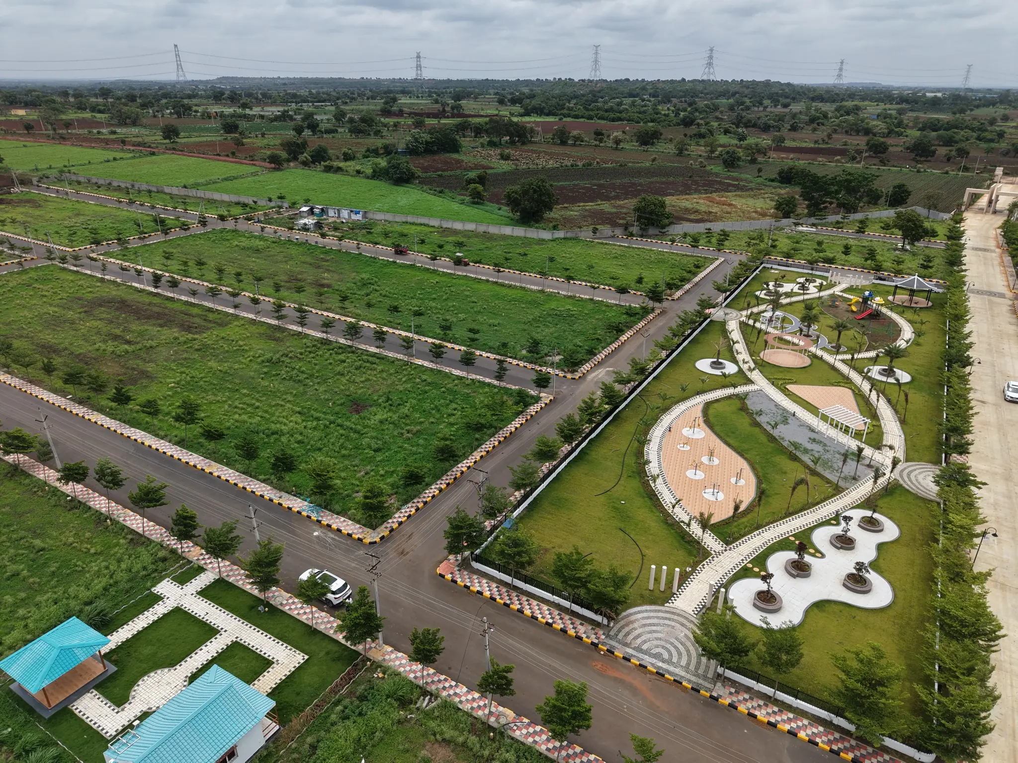 Developed residential plotted layout aerial view at Sahasra near Nawabpet