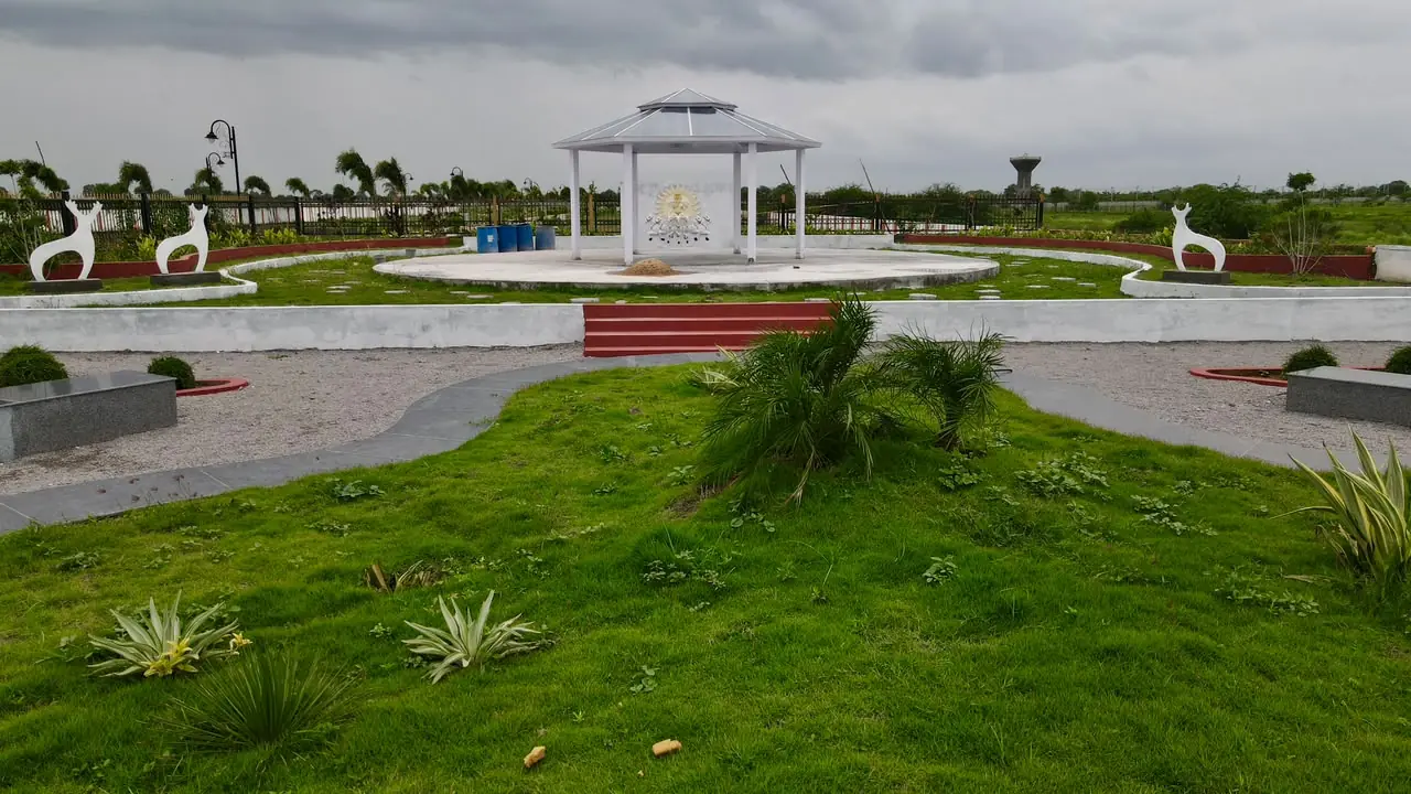 Gazebo and landscaped park at Subhaga Nandikandi plotted development
